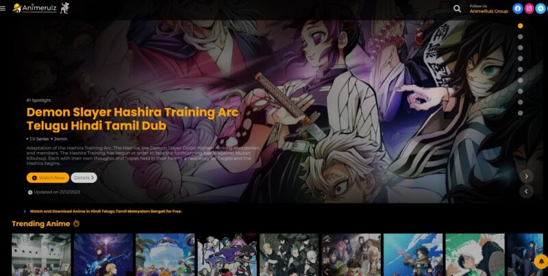 Screenshot of the Animerulz website page