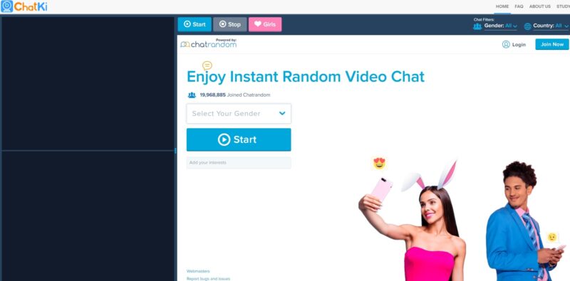 Screenshot of the Chatki Video Chat Website