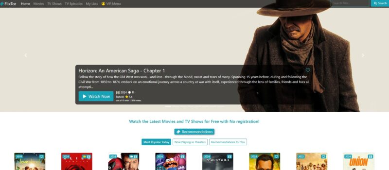 Screenshot of the FlixTor website page