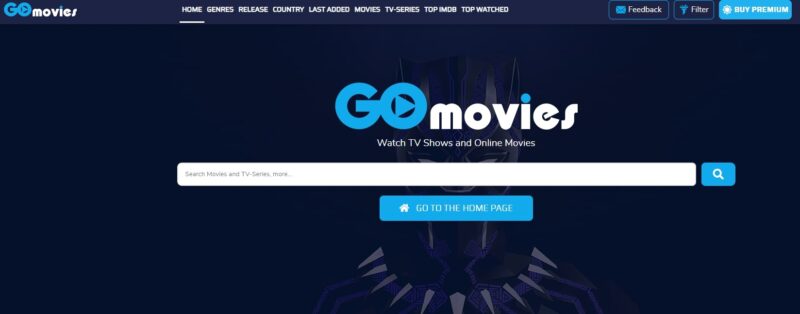 Screenshot of the Go Movies website page