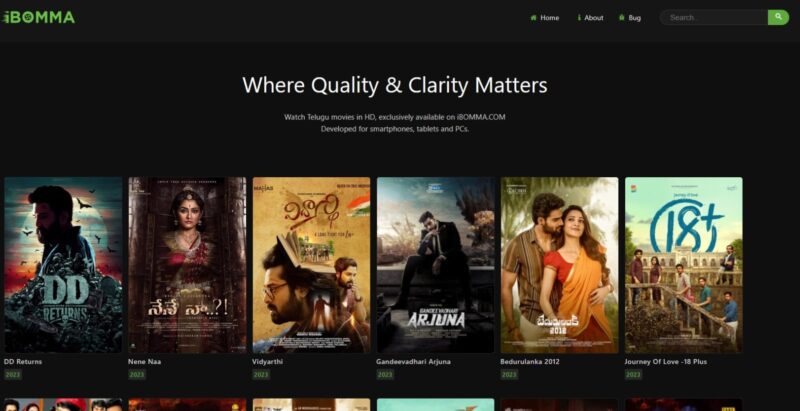 A screenshot of the Ibomma website for watching movies