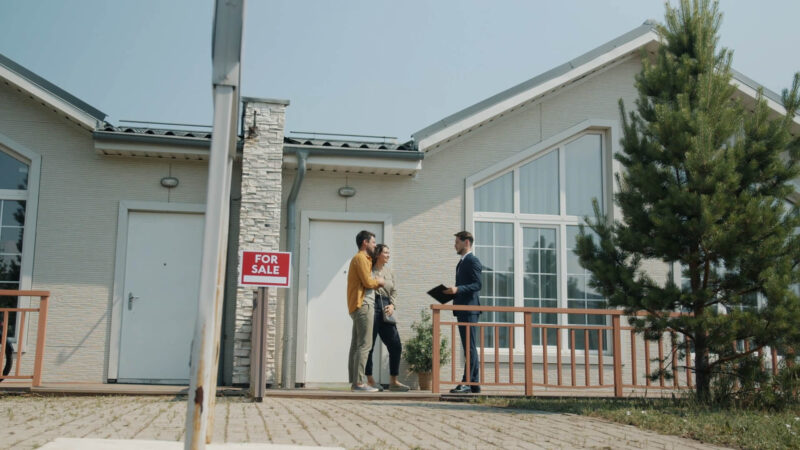 A realtor selling a house to a young married couple