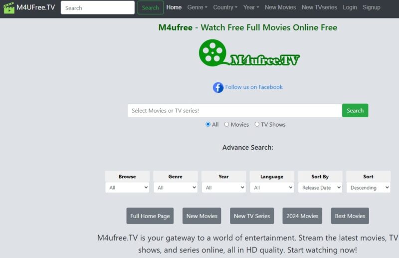 Screenshot of the M4Ufree website