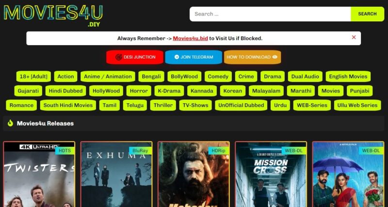 Screenshot of the Movies4U website