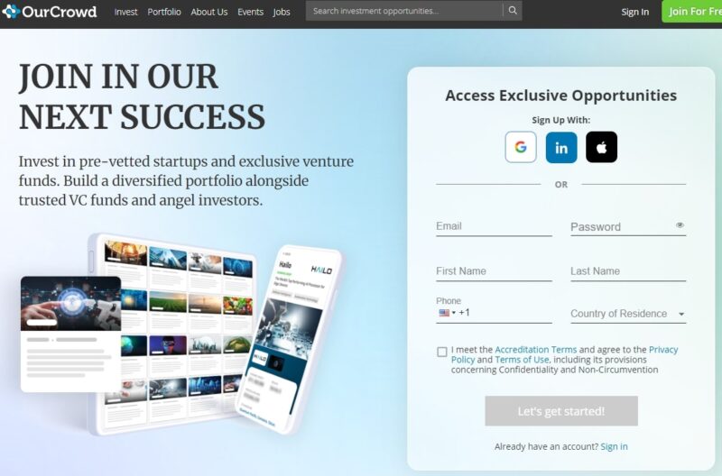 Screenshot of the OurCrowd Platform website