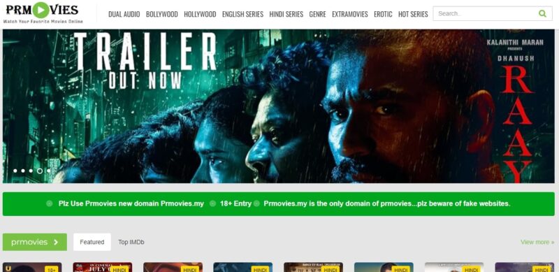 Screenshot of the PRMovies website