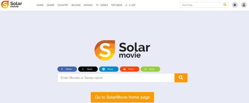 Screenshot of the Solar Movie website page