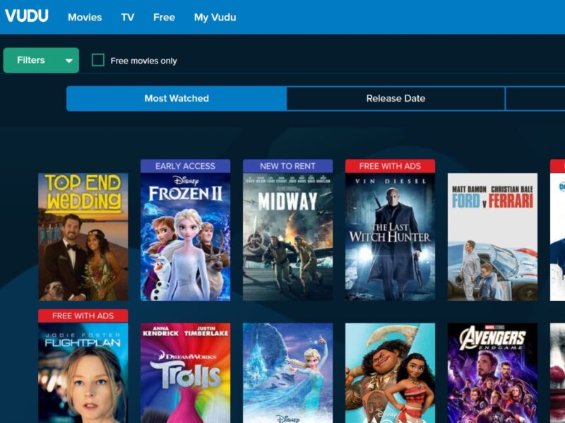 Screenshot of the Vudu website