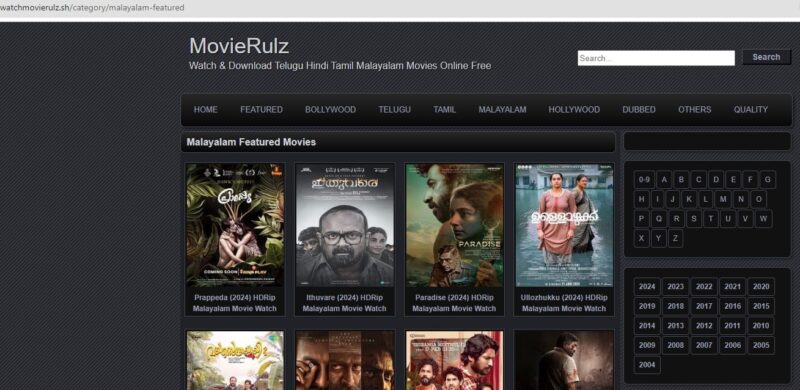 A screenshot of the Watch Movie Rulz website for watching movies