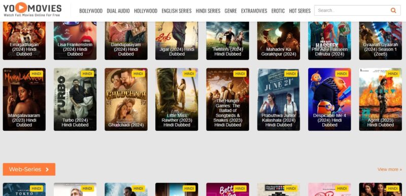 Screenshot of the YoMovies Website