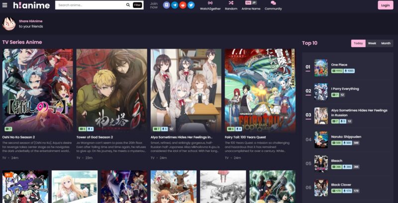 Screenshot of the hianime website page