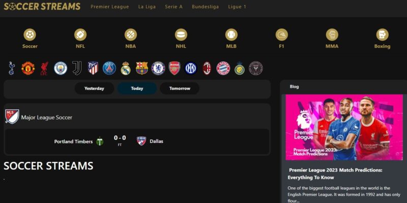 Football streams on the Sportsurge website