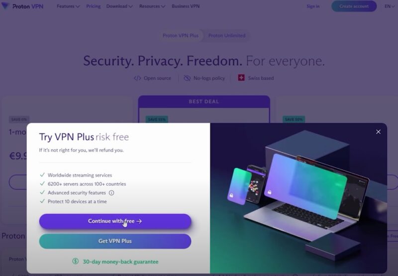 Creating an account on Proton VPN