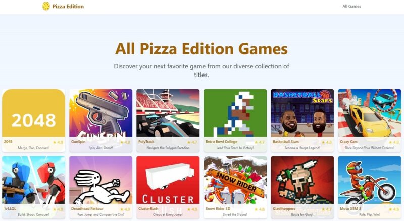 Some of the games on Pizza Edition