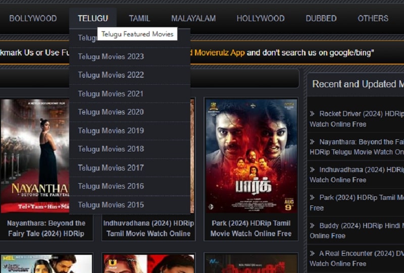 The category of Telugu movies on the 5movierulz website