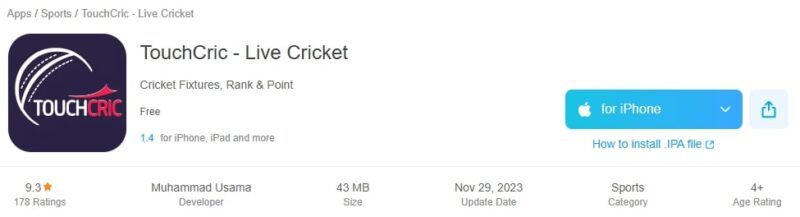 Touchcric Live Cricket Apple App Store