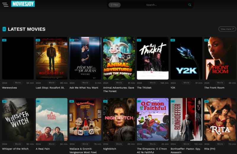 Screenshot of the MoviesJoy platform showing a variety of the latest movies