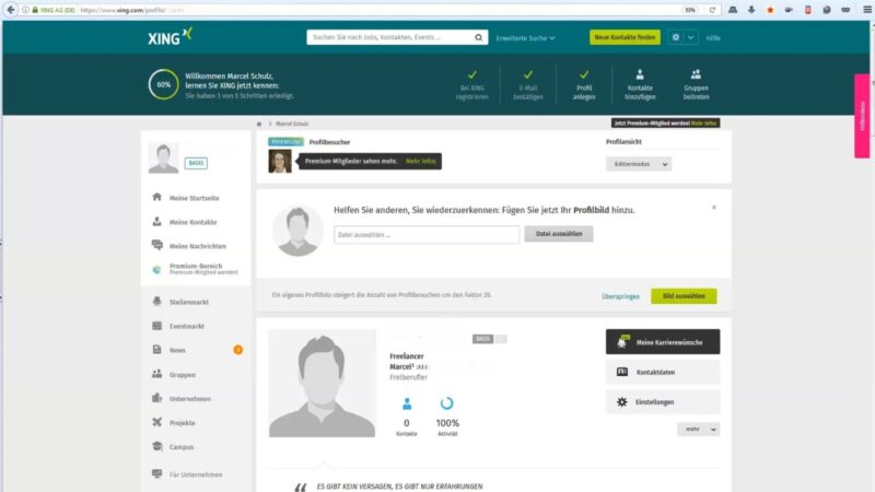 User interface of Xing social network